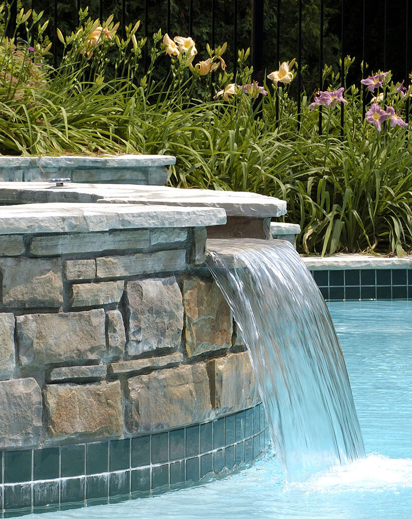 Residential Pool Design with Spa and Waterfall